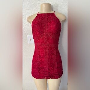 Missguided + Red Lace Midi Dress sexy prom party cocktail elegant classy